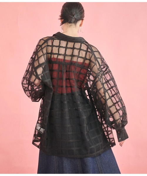 Settimissimo（セッティミッシモ）の「格子チェック メッシュ オーバーサイズ シャツ（シャツ/ブラウス・レディース・ブラック/オフホワイト・FREE）」の11枚目の写真