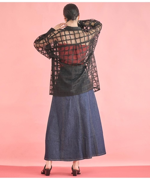 Settimissimo（セッティミッシモ）の「格子チェック メッシュ オーバーサイズ シャツ（シャツ/ブラウス・レディース・ブラック/オフホワイト・FREE）」の4枚目の写真