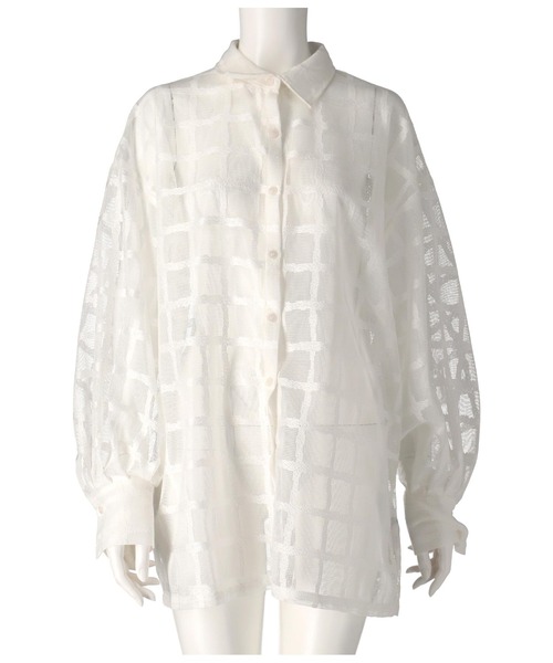 Settimissimo（セッティミッシモ）の「格子チェック メッシュ オーバーサイズ シャツ（シャツ/ブラウス・レディース・ブラック/オフホワイト・FREE）」の6枚目の写真