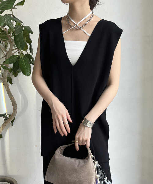DouDou(ドゥドゥ)の「【WEB限定】ロングニットベスト+ニットパンツセット(セットアップ・レディース・ベージュ/ブラック・FREE)」の21枚目の写真
