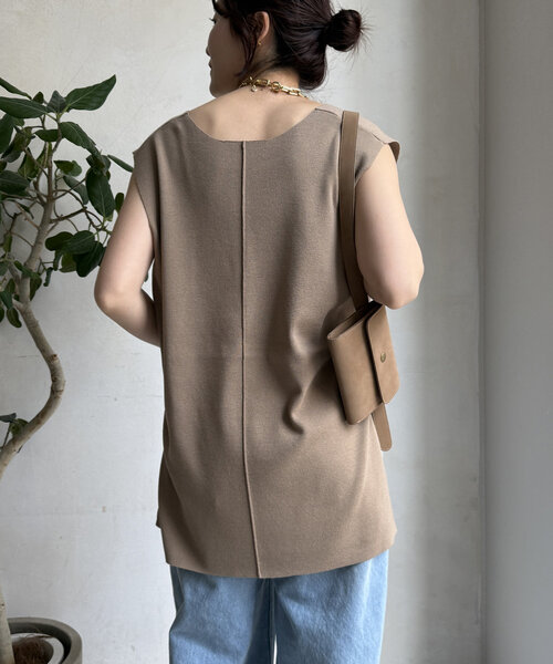 DouDou(ドゥドゥ)の「【WEB限定】ロングニットベスト+ニットパンツセット(セットアップ・レディース・ベージュ/ブラック・FREE)」の6枚目の写真
