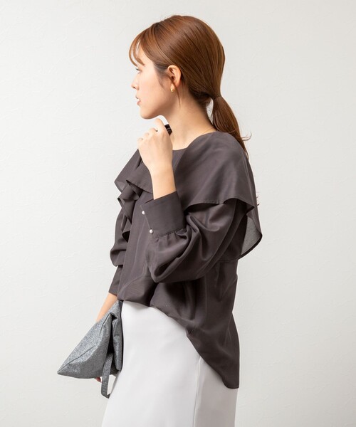 NOLLEY’S(ノーリーズ)の「シアースラブフリルブラウス(シャツ/ブラウス・レディース・チャコールグレー/ライトグリーン/キナリ・38)」の19枚目の写真