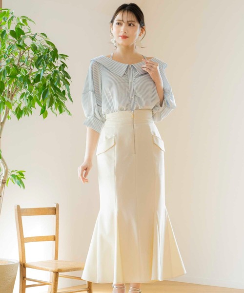 NOELA(ノエラ)の「オフショルストライプブラウス(シャツ/ブラウス・レディース・オフホワイト/サックスブルー/ベージュ・フリー)」の6枚目の写真