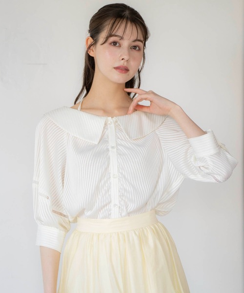 NOELA(ノエラ)の「オフショルストライプブラウス(シャツ/ブラウス・レディース・オフホワイト/サックスブルー/ベージュ・フリー)」の9枚目の写真