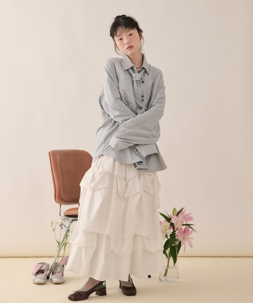 loin nuit（ロワンニュイ）の「nuance button tie shirt / ニュアンスボタンタイシャツ（シャツ/ブラウス・レディース・ライトピンク/ネイビー/ブラウン/ブルー/アイボリー/ダークブラウン/グレー/ブルー系その他/マスタード・FREE）」の17枚目の写真