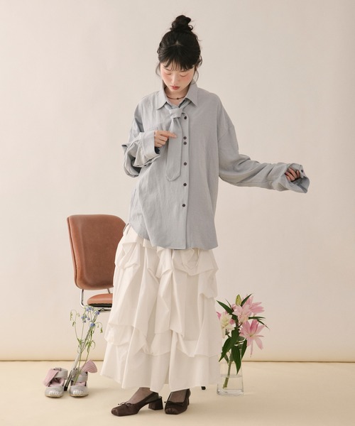 loin nuit（ロワンニュイ）の「nuance button tie shirt / ニュアンスボタンタイシャツ（シャツ/ブラウス・レディース・ライトピンク/ネイビー/ブラウン/ブルー/アイボリー/ダークブラウン/グレー/ブルー系その他/マスタード・FREE）」の18枚目の写真