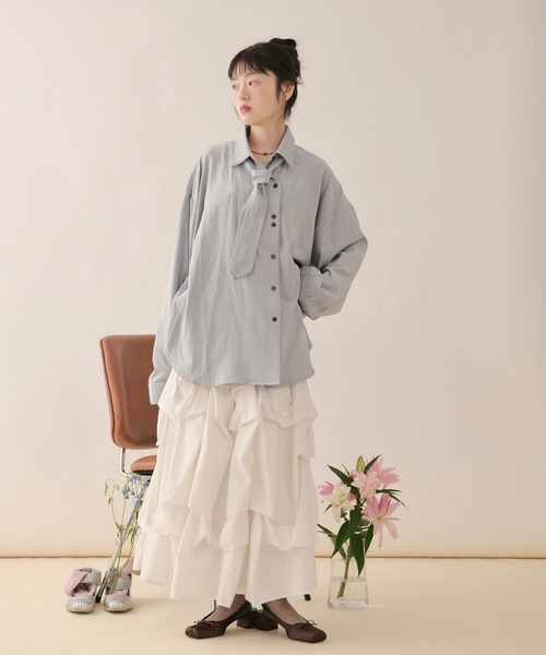 loin nuit（ロワンニュイ）の「nuance button tie shirt / ニュアンスボタンタイシャツ（シャツ/ブラウス・レディース・ライトピンク/ネイビー/ブラウン/ブルー/アイボリー/ダークブラウン/グレー/ブルー系その他/マスタード・FREE）」の19枚目の写真