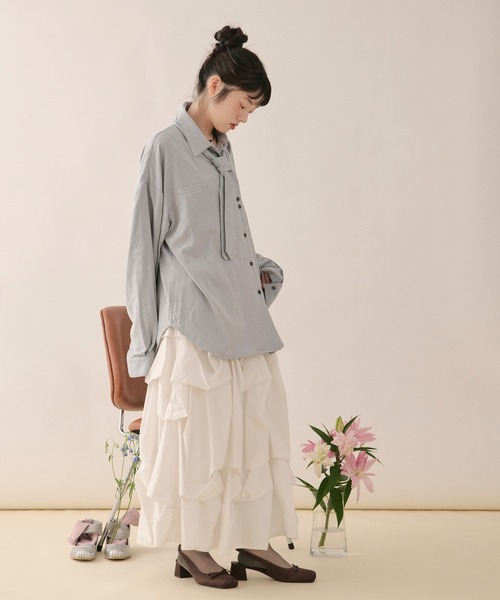 loin nuit（ロワンニュイ）の「nuance button tie shirt / ニュアンスボタンタイシャツ（シャツ/ブラウス・レディース・ライトピンク/ネイビー/ブラウン/ブルー/アイボリー/ダークブラウン/グレー/ブルー系その他/マスタード・FREE）」の20枚目の写真