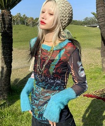 【EIZZ/アイズ】シアーグラフィック 長袖トップス