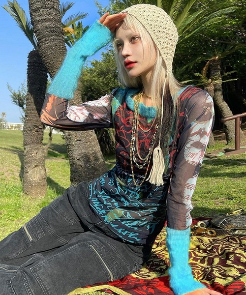 VIBGYOR（ヴィブジョー）の「【EIZZ/アイズ】シアーグラフィック 長袖トップス（Tシャツ/カットソー・レディース・ブルー・FREE）」の2枚目の写真