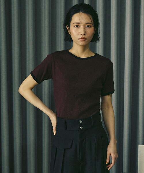 Firsthand(ファーストハンド)の「MA Firsthand/マ ファーストハンド RIB RINGER TEE / ワンポイント刺繍 リブリンガーTシャツ(Tシャツ/カットソー・レディース・オフホワイト/ブラウン/ブラック・FREE)」の3枚目の写真