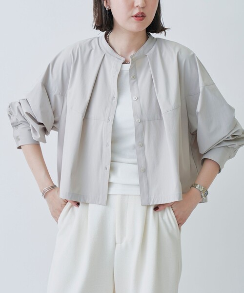 ブラウス シャツ 「はっ水//防しわ/ストレッチ/接触冷感」ボーダレス クロップド シャツ レディース セール】【はっ水//防しわ/ストレッチ/接触冷感】ボーダレス