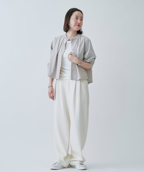 ブラウス シャツ 「はっ水//防しわ/ストレッチ/接触冷感」ボーダレス クロップド シャツ レディース セール】【はっ水//防しわ/ストレッチ/接触冷感】ボーダレス