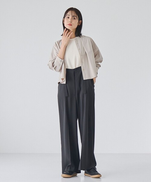 ブラウス シャツ 「はっ水//防しわ/ストレッチ/接触冷感」ボーダレス クロップド シャツ レディース セール】【はっ水//防しわ/ストレッチ/接触冷感】ボーダレス