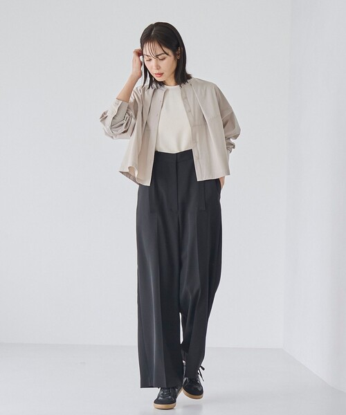 RONEL（ロネル）の「【はっ水//防しわ/ストレッチ/接触冷感】ボーダレス クロップド シャツ（シャツ/ブラウス・レディース・ブラック/ライトグレー・S/M）」の8枚目の写真