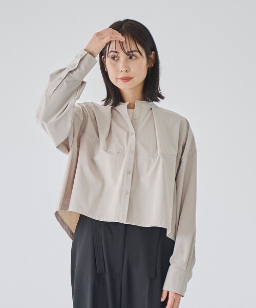 ブラウス シャツ 「はっ水//防しわ/ストレッチ/接触冷感」ボーダレス クロップド シャツ レディース セール】【はっ水//防しわ/ストレッチ/接触冷感】ボーダレス