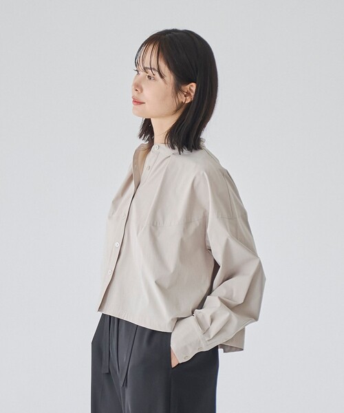 RONEL（ロネル）の「【はっ水//防しわ/ストレッチ/接触冷感】ボーダレス クロップド シャツ（シャツ/ブラウス・レディース・ブラック/ライトグレー・S/M）」の13枚目の写真