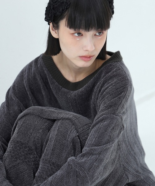 BEDSIDEDRAMA(ベットサイドドラマ)の「Pattern Switch Pullover(その他トップス・レディース・グレイッシュベージュ/チャコール/ピンク・1)」の1枚目の写真