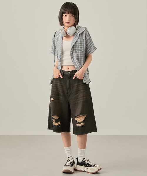 Snap club(スナップクラブ)の「【Snap club】ヴィンテージ加工ダメージデニムワイドジョーツ(デニムパンツ・レディース・ブラック/ライトインディゴブルー・L/M/S)」の19枚目の写真