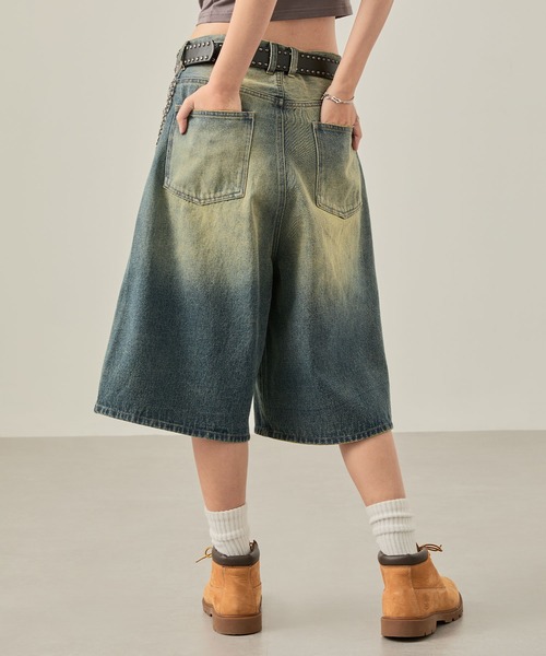 セール】【Snap club】ヴィンテージ加工ダメージデニムワイドジョーツ