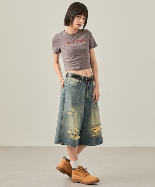 Snap club(スナップクラブ)の「【Snap club】ヴィンテージ加工ダメージデニムワイドジョーツ(デニムパンツ・レディース・ブラック/ライトインディゴブルー・L/M/S)」の13枚目の写真