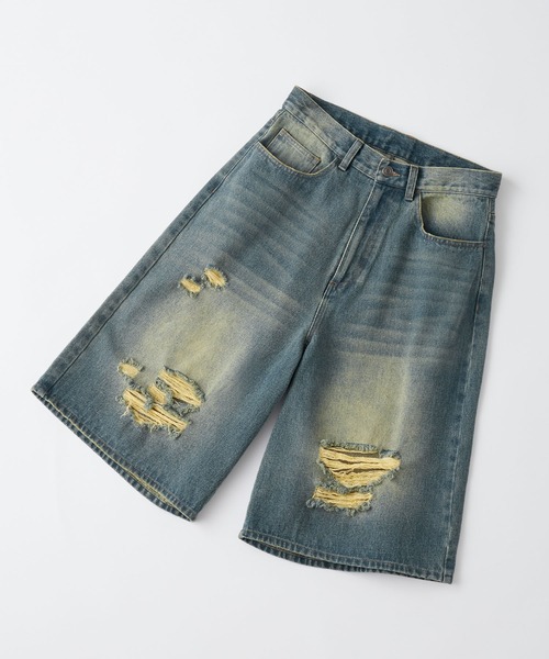 セール】【Snap club】ヴィンテージ加工ダメージデニムワイド