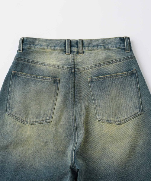 スタッズ　ダメージ加工　34size セール】【Snap club】ヴィンテージ加工ダメージデニムワイド
