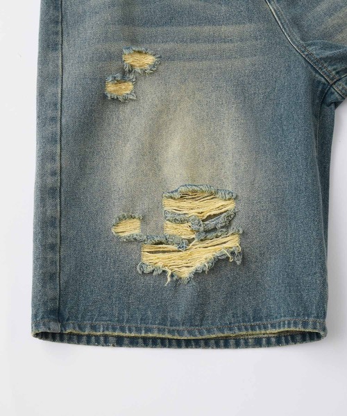 セール】【Snap club】ヴィンテージ加工ダメージデニムワイドジョーツ