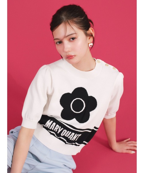 LILY BROWN（リリーブラウン）の「【LILY BROWN×MARY QUANT】ジャガードニットトップス（ニット/セーター・レディース・ホワイト/ネイビー/ターコイズブルー/その他・FREE）」の4枚目の写真