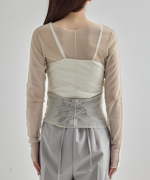 選ぶなら 2way】Lame Mesh Skin Top｜シアートップス/ウォッシャブル/ロン トップス