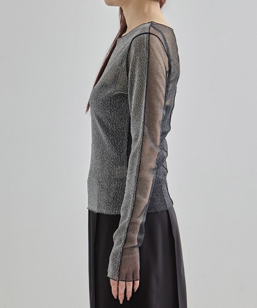 2way】Lame Mesh Skin Top｜シアートップス/ウォッシャブル/ロン