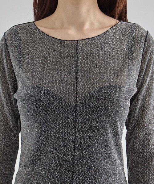 2way】Lame Mesh Skin Top｜シアートップス/ウォッシャブル/ロン