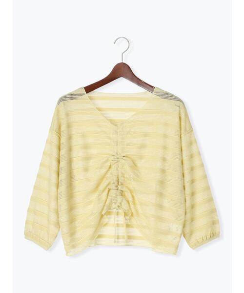 Te chichi TERRASSE（テチチテラス）の「メッシュボーダーシャーリングトップス（その他トップス・レディース・イエロー/ブラック/オフホワイト・F）」の7枚目の写真