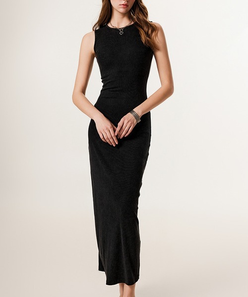 SUWDEE(スーディー)の「sleeveless rib tight long one piece(ワンピース・レディース・ベージュ/チャコールグレー/グレー/ブラック・M/L)」の5枚目の写真