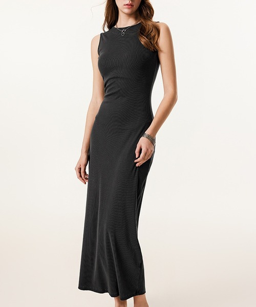 SUWDEE(スーディー)の「sleeveless rib tight long one piece(ワンピース・レディース・ベージュ/チャコールグレー/グレー/ブラック・M/L)」の8枚目の写真