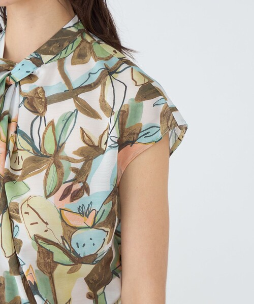 ミューラルリーフプリント ツイストドレープブラウス（シャツ/ブラウス
