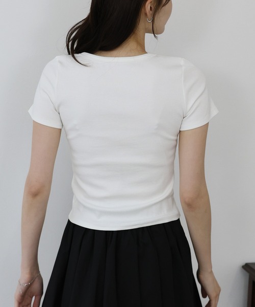 BLUEEAST（ブルーイースト）の「ヘンリーネック半袖Tシャツ（Tシャツ/カットソー・レディース・ブルー/ブラック/ホワイト/ピンク/イエロー/チャコールグレー/オリーブ/ブラウン/ボルドー・MEDIUM）」の12枚目の写真