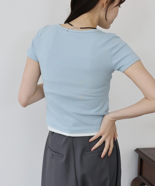 BLUEEAST（ブルーイースト）の「ヘンリーネック半袖Tシャツ（Tシャツ/カットソー・レディース・ブルー/ブラック/ホワイト/ピンク/イエロー/チャコールグレー/オリーブ/ブラウン/ボルドー・MEDIUM）」の19枚目の写真