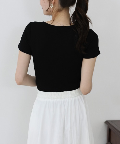 BLUEEAST（ブルーイースト）の「ヘンリーネック半袖Tシャツ（Tシャツ/カットソー・レディース・ブルー/ブラック/ホワイト/ピンク/イエロー/チャコールグレー/オリーブ/ブラウン/ボルドー・MEDIUM）」の22枚目の写真