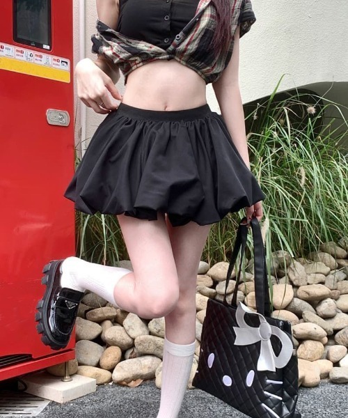 ボリュームバルーンミニスカート ブラック ボリュームバルーンミニ