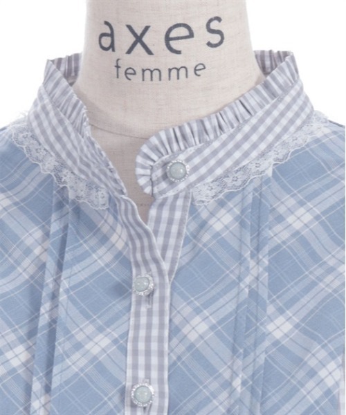 axes femme（アクシーズファム）の「チェック切替パッチワークワンピース（シャツワンピース・レディース・ブラック/ネイビー/サックスブルー・FREE）」の21枚目の写真