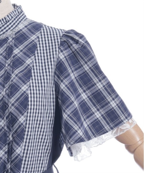 axes femme（アクシーズファム）の「チェック切替パッチワークワンピース（シャツワンピース・レディース・ブラック/ネイビー/サックスブルー・FREE）」の11枚目の写真