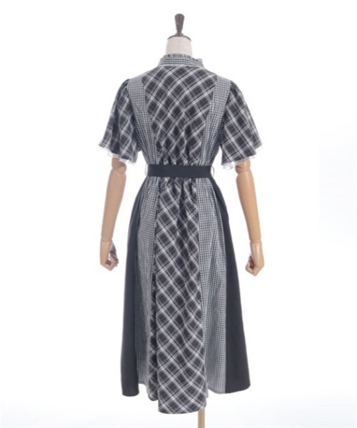 axes femme（アクシーズファム）の「チェック切替パッチワークワンピース（シャツワンピース・レディース・ブラック/ネイビー/サックスブルー・FREE）」の8枚目の写真