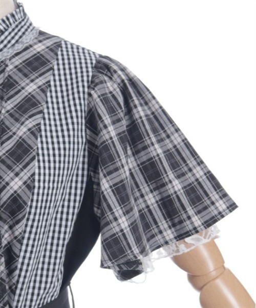 axes femme（アクシーズファム）の「チェック切替パッチワークワンピース（シャツワンピース・レディース・ブラック/ネイビー/サックスブルー・FREE）」の4枚目の写真