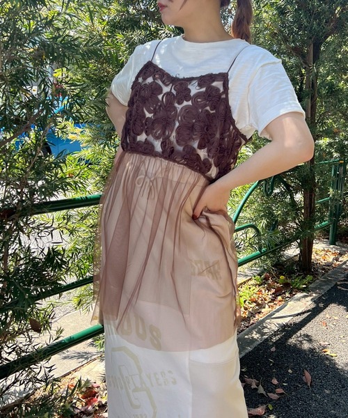 期間限定＊CherieMonaフラワーシフォンキャミ セットアップ可 柄アソートワッフルキャミ|ems excite | RETRO GIRL ONLINE