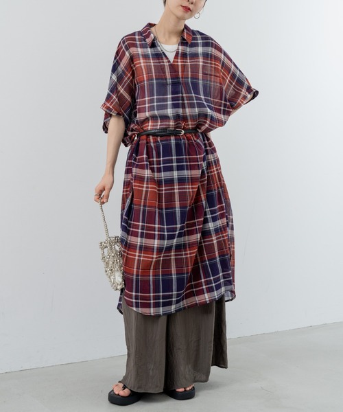 refinedworks(リファインドワークス)の「【refinedworks】リラクシー に映える チェックワンピース(ワンピース・レディース・レッド/イエロー/ブラック・FREE)」の3枚目の写真