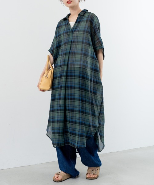 refinedworks(リファインドワークス)の「【refinedworks】リラクシー に映える チェックワンピース(ワンピース・レディース・レッド/イエロー/ブラック・FREE)」の2枚目の写真