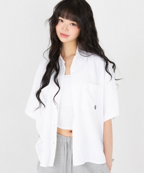 muahmuah(ムーアムーア)の「A'GEM/9 × .kom 『muah muah/ムーアムーア』LOOSE FIT TWO POCKET HALF SHIRT/ルーズフィット ツーポケットシャツ(シャツ/ブラウス・レディース・ホワイト/ピンク/ブラック・FREE)」の12枚目の写真