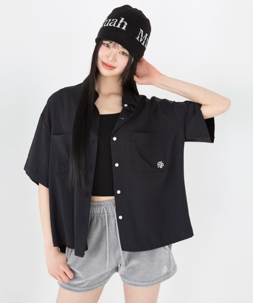 muahmuah(ムーアムーア)の「A'GEM/9 × .kom 『muah muah/ムーアムーア』LOOSE FIT TWO POCKET HALF SHIRT/ルーズフィット ツーポケットシャツ(シャツ/ブラウス・レディース・ホワイト/ピンク/ブラック・FREE)」の5枚目の写真