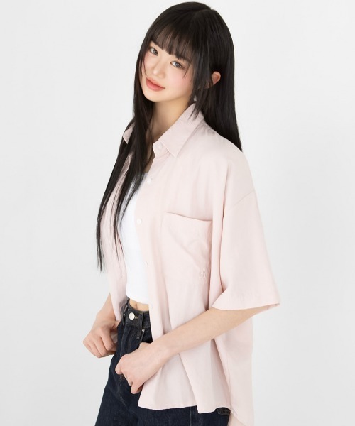 muahmuah(ムーアムーア)の「A'GEM/9 × .kom 『muah muah/ムーアムーア』LOOSE FIT TWO POCKET HALF SHIRT/ルーズフィット ツーポケットシャツ(シャツ/ブラウス・レディース・ホワイト/ピンク/ブラック・FREE)」の14枚目の写真